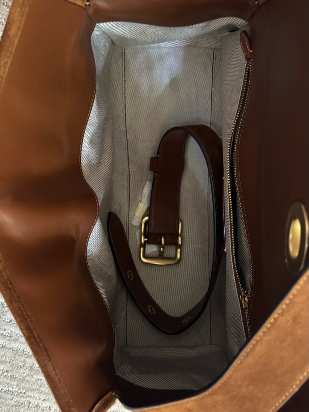 Coach Brown Suede Shoulder Bag with Gold Hardware - Picture 6 of 7